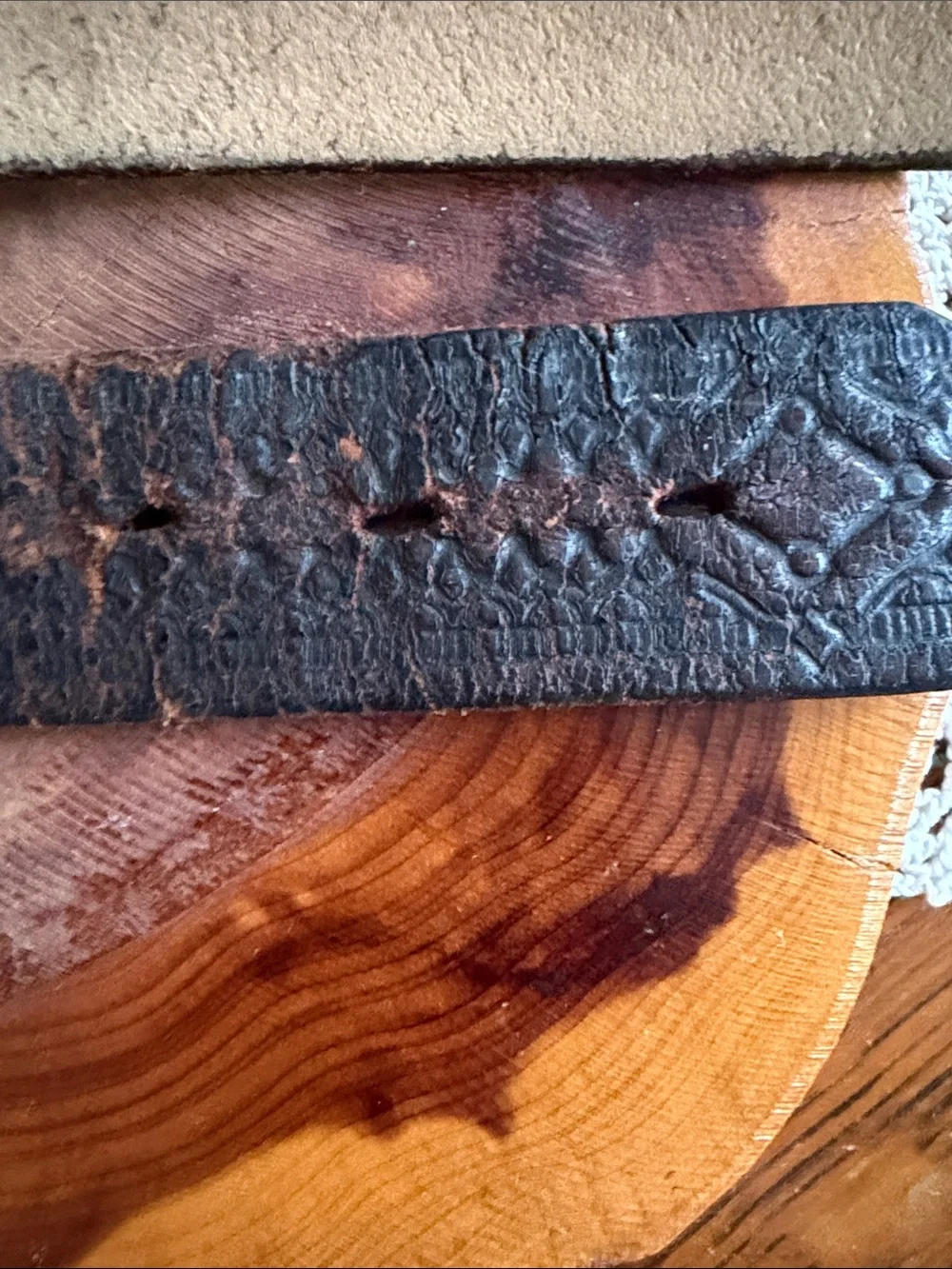 Embossed Leather Men's Belt in Distressed Brown